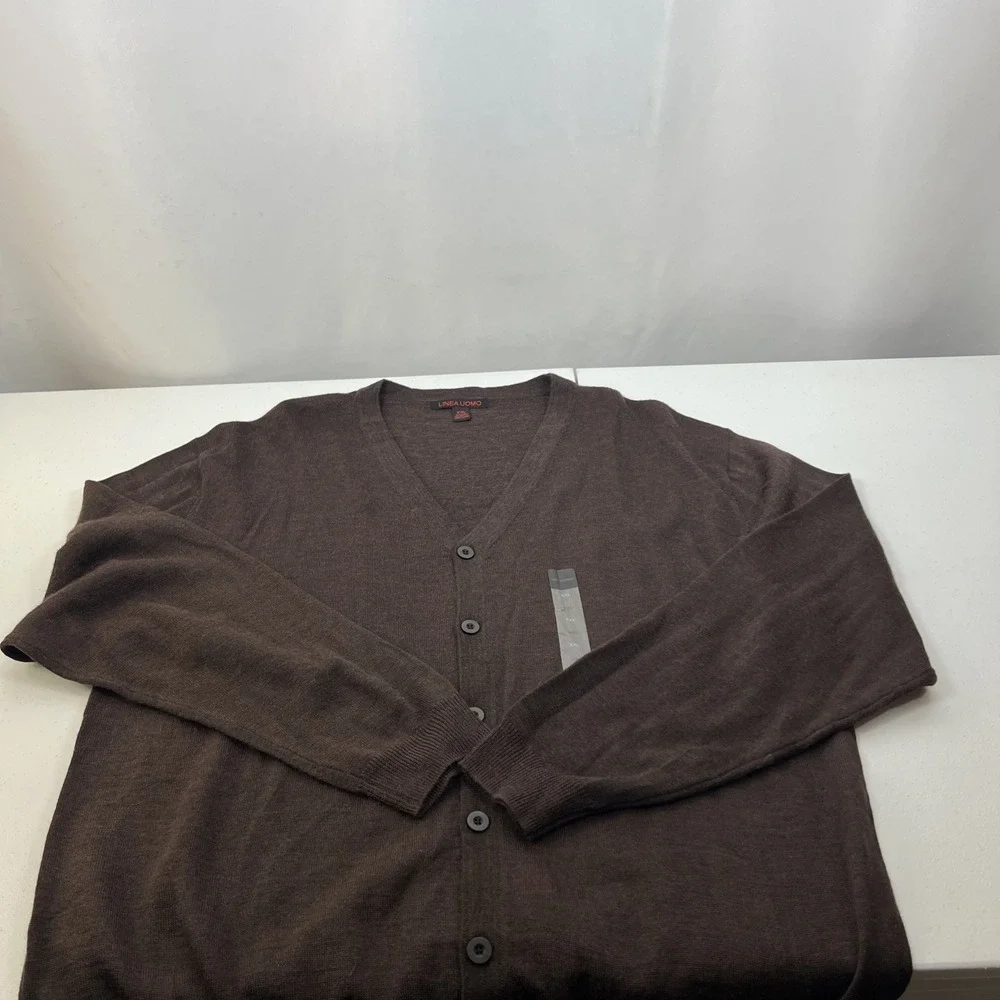 NWOT Linea‎ Uomo Brown Lightweight Wool Blend Preppy Cardigan Size 2XL